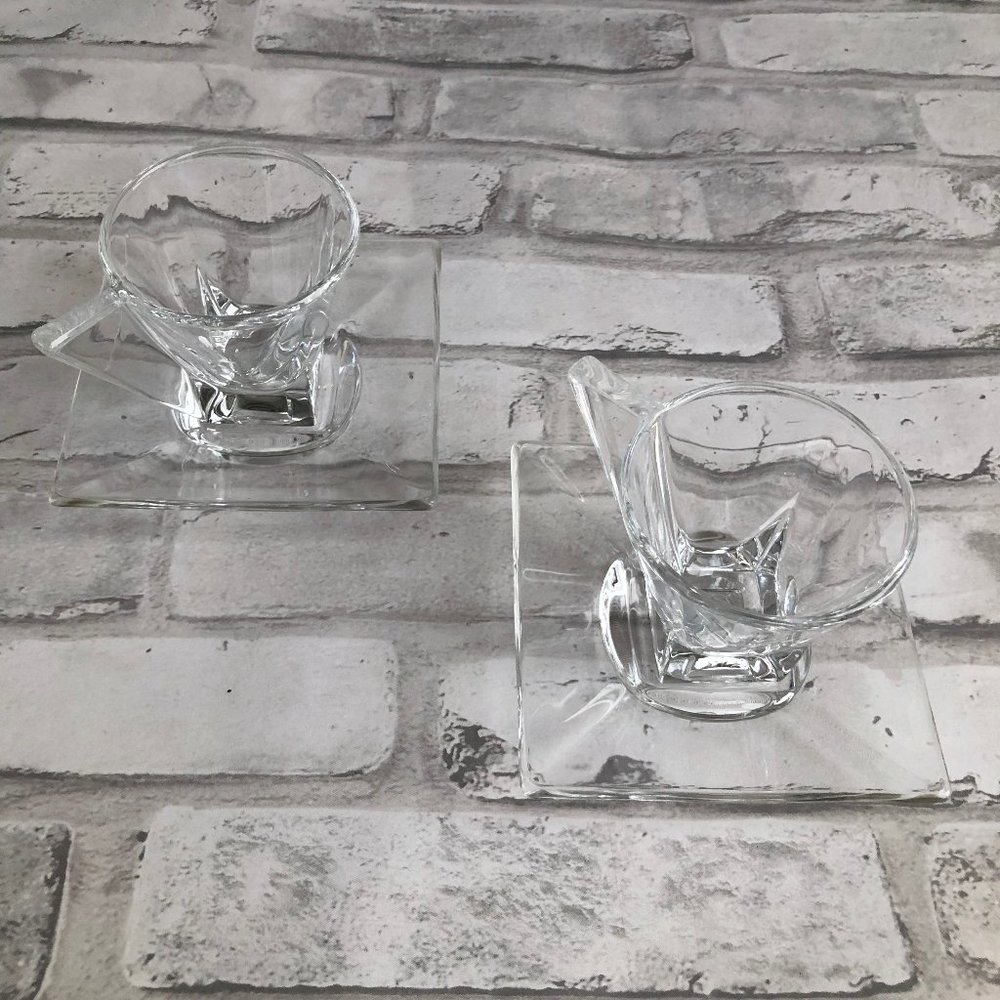 Glass Espresso Cups with Saucers, Set of 2